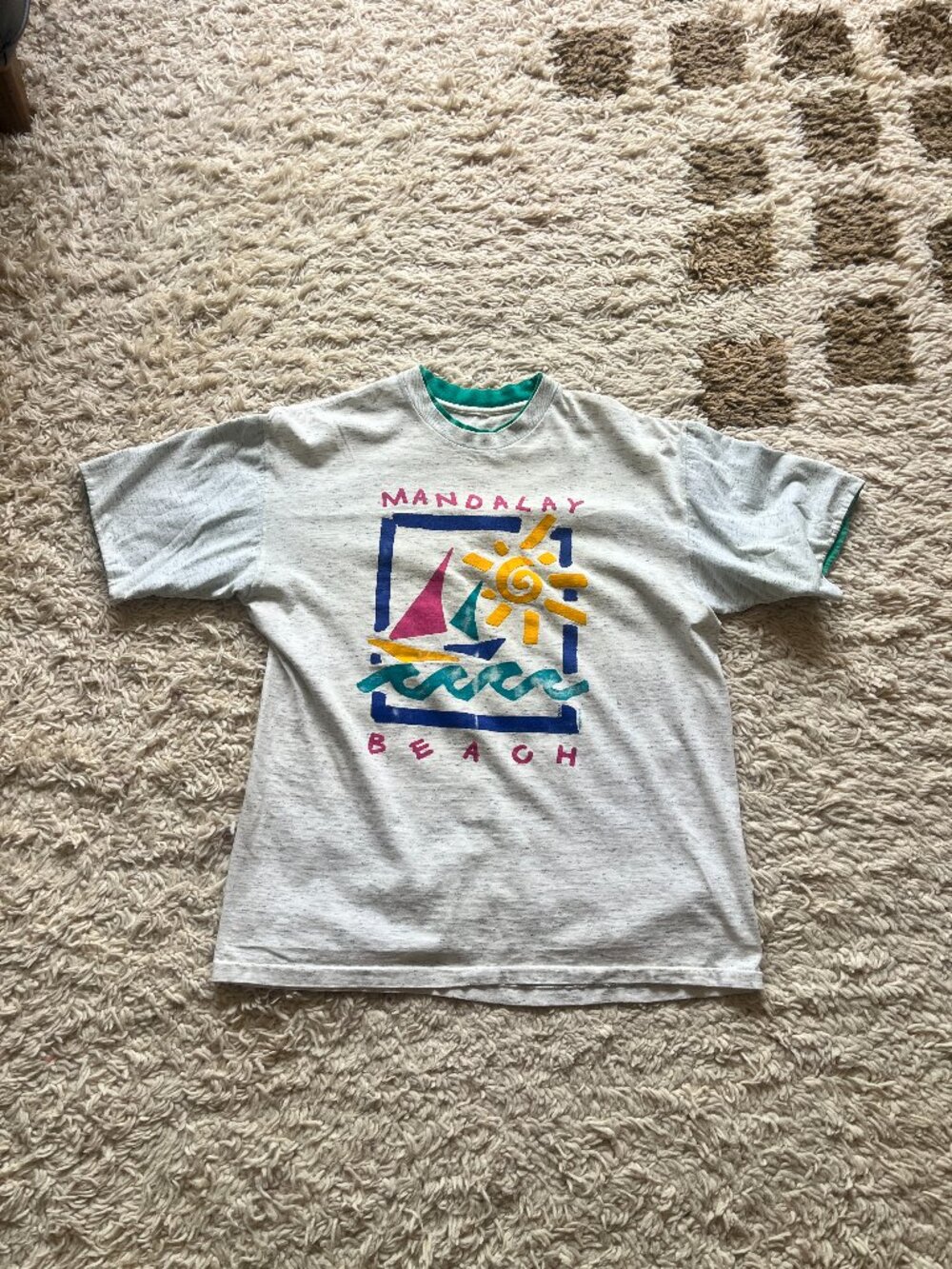 Mandalay Beach Vintage Graphic Ringer Tee Grey Teal Large